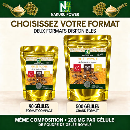 NAKURU Gelée Royale — 500 gélules — Comparatif formats