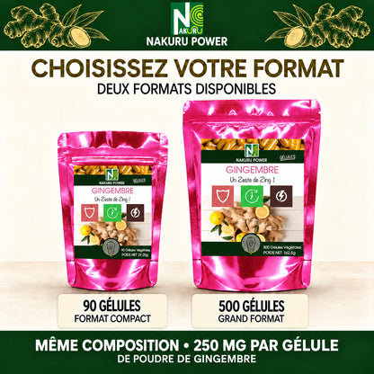 NAKURU Gingembre — 500 gélules — Comparatif formats