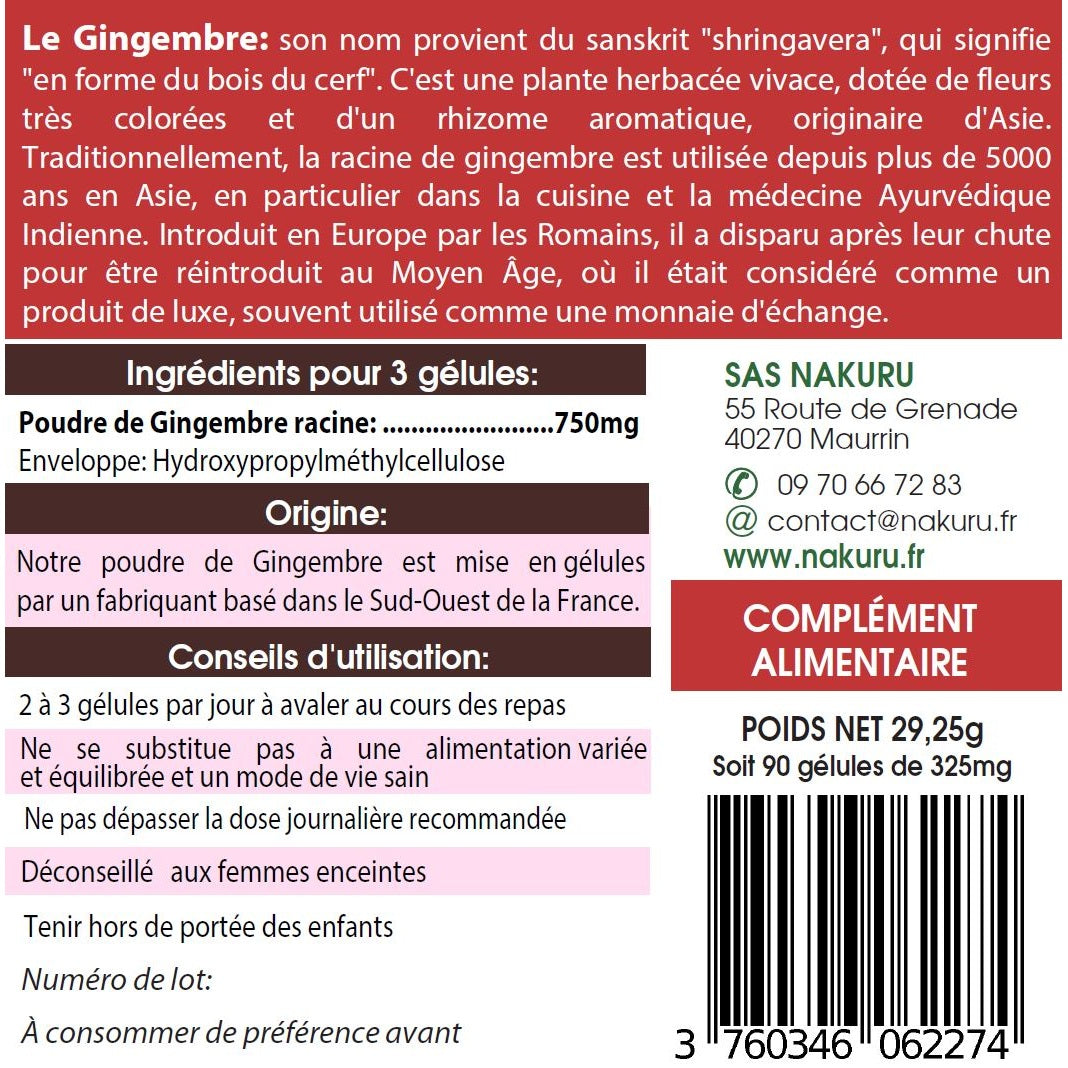 NAKURU Gingembre — 90 gélules — Étiquette dos