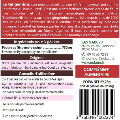 NAKURU Gingembre — 90 gélules — Étiquette dos