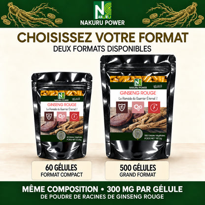 NAKURU Ginseng Rouge — 60 gélules — Comparatif formats