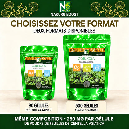 NAKURU Gotu Kola — 500 gélules — Comparatif formats