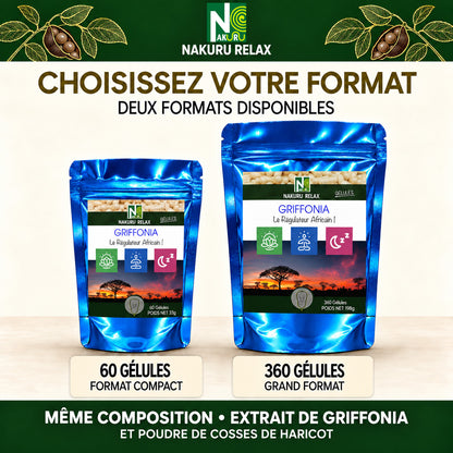 NAKURU Griffonia — 360 gélules — Comparatif formats