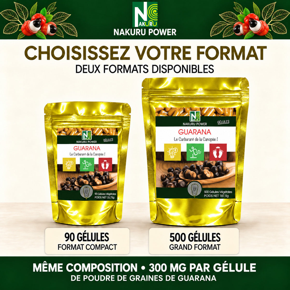 NAKURU Guarana — 500 gélules — Comparatif formats