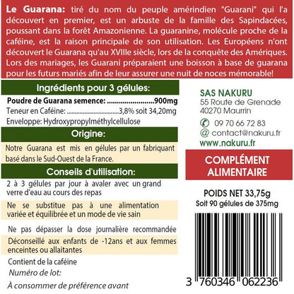 NAKURU Guarana — 90 gélules — Étiquette dos