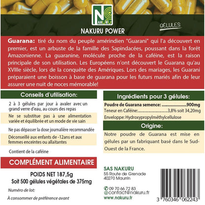 NAKURU Guarana — 500 gélules — Étiquette dos