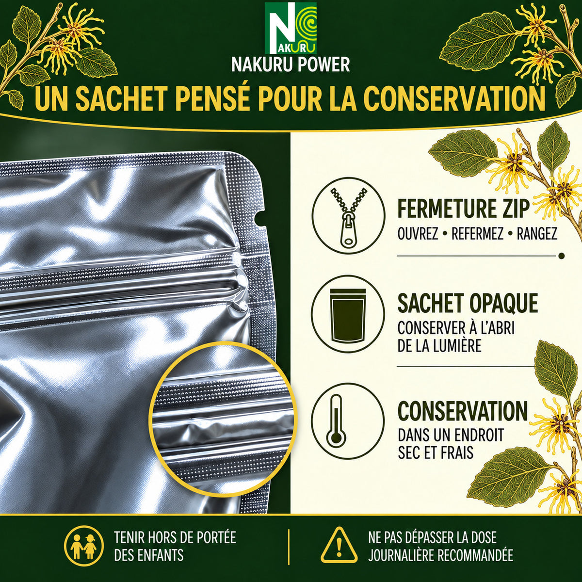 NAKURU Hamamélis — 500 gélules — Conservation