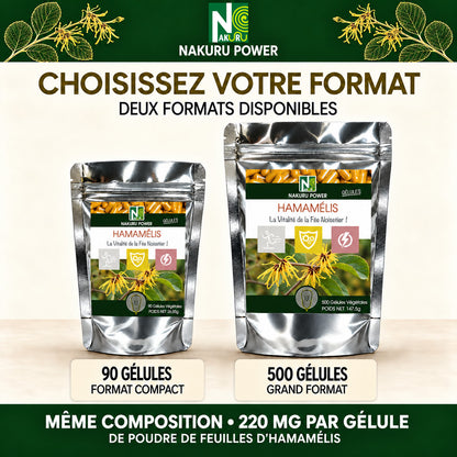 NAKURU Hamamélis — 500 gélules — Comparatif formats