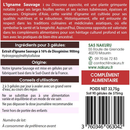 NAKURU Igname Sauvage — 90 gélules — Étiquette dos