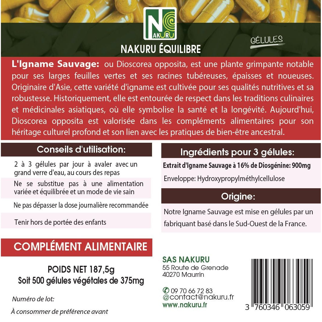 NAKURU Igname Sauvage — 500 gélules — Étiquette dos