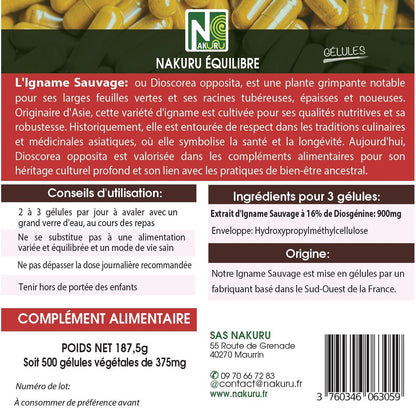NAKURU Igname Sauvage — 500 gélules — Étiquette dos