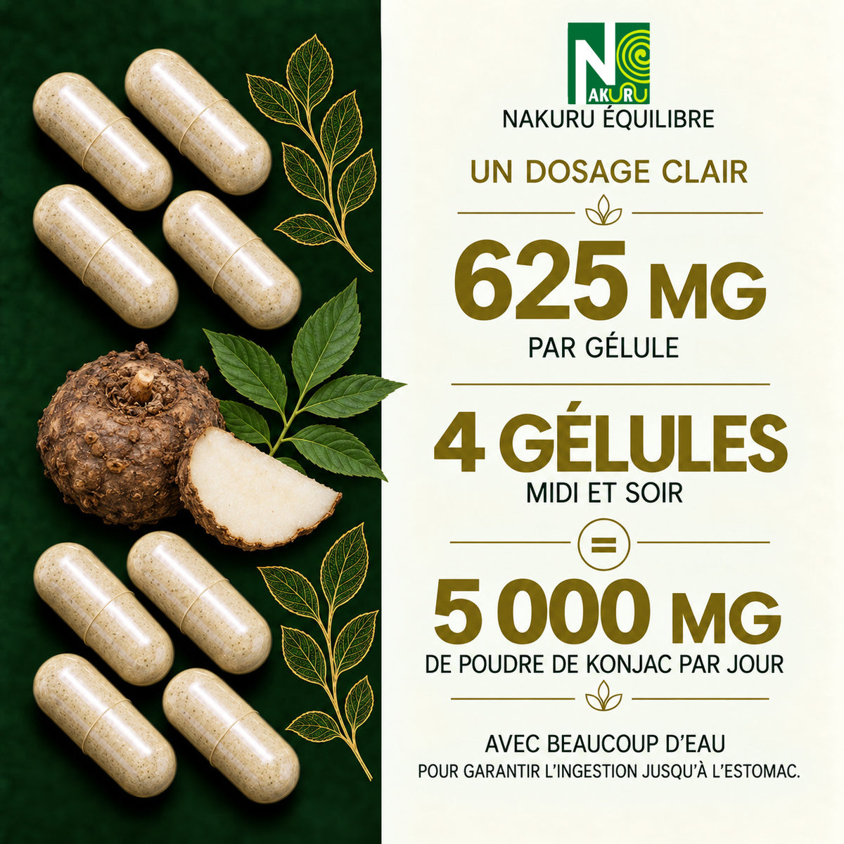 NAKURU Konjac — 500 gélules — Dosage