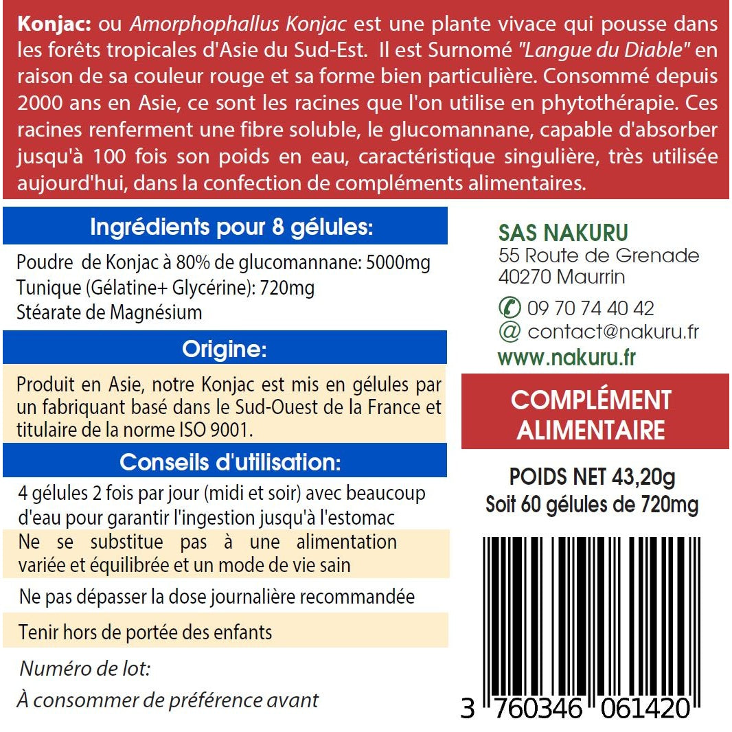 NAKURU Konjac — 60 gélules — Étiquette dos