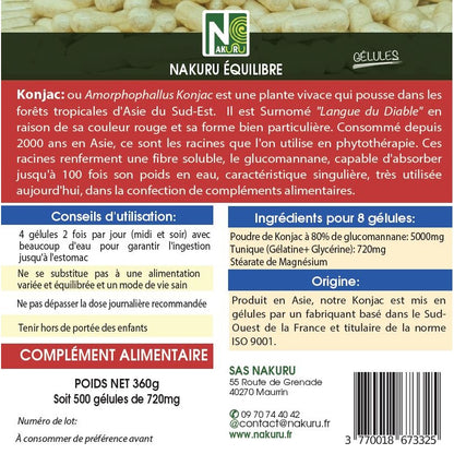 NAKURU Konjac — 500 gélules — Étiquette dos