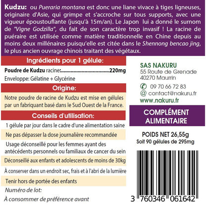NAKURU Kudzu — 90 gélules — Étiquette dos
