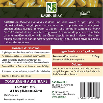 NAKURU Kudzu — 500 gélules — Étiquette dos