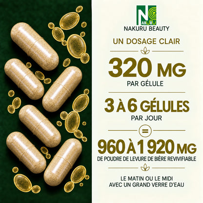 NAKURU Levure de Bière Revivifiable — 500 gélules — Dosage