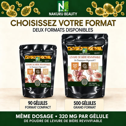 NAKURU Levure de Bière Revivifiable — 500 gélules — Comparatif formats