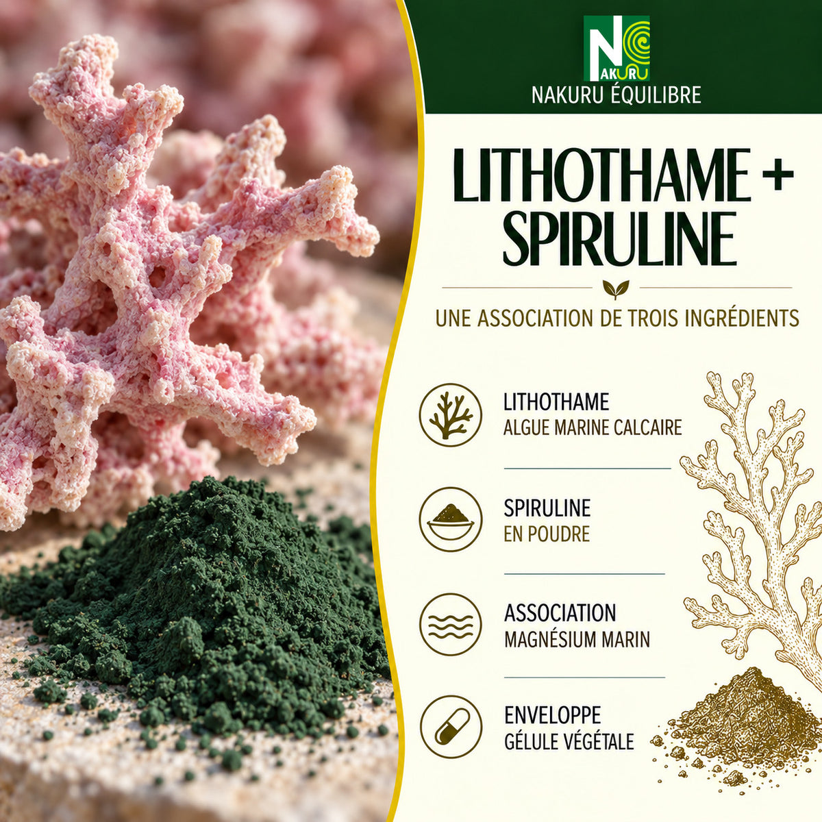 NAKURU Lithothame + Spiruline — 500 gélules — Présentation