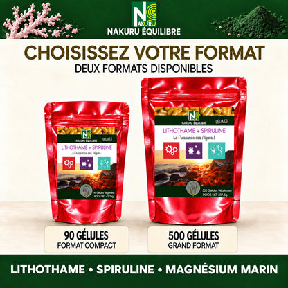 NAKURU Lithothame + Spiruline — 500 gélules — Comparatif formats