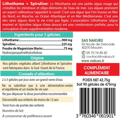 NAKURU Lithothame + Spiruline — 90 gélules — Étiquette dos