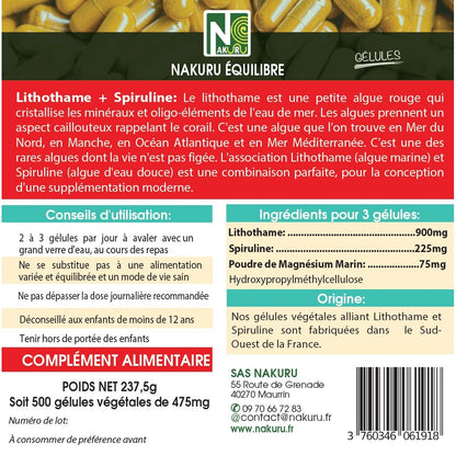 NAKURU Lithothame + Spiruline — 500 gélules — Étiquette dos