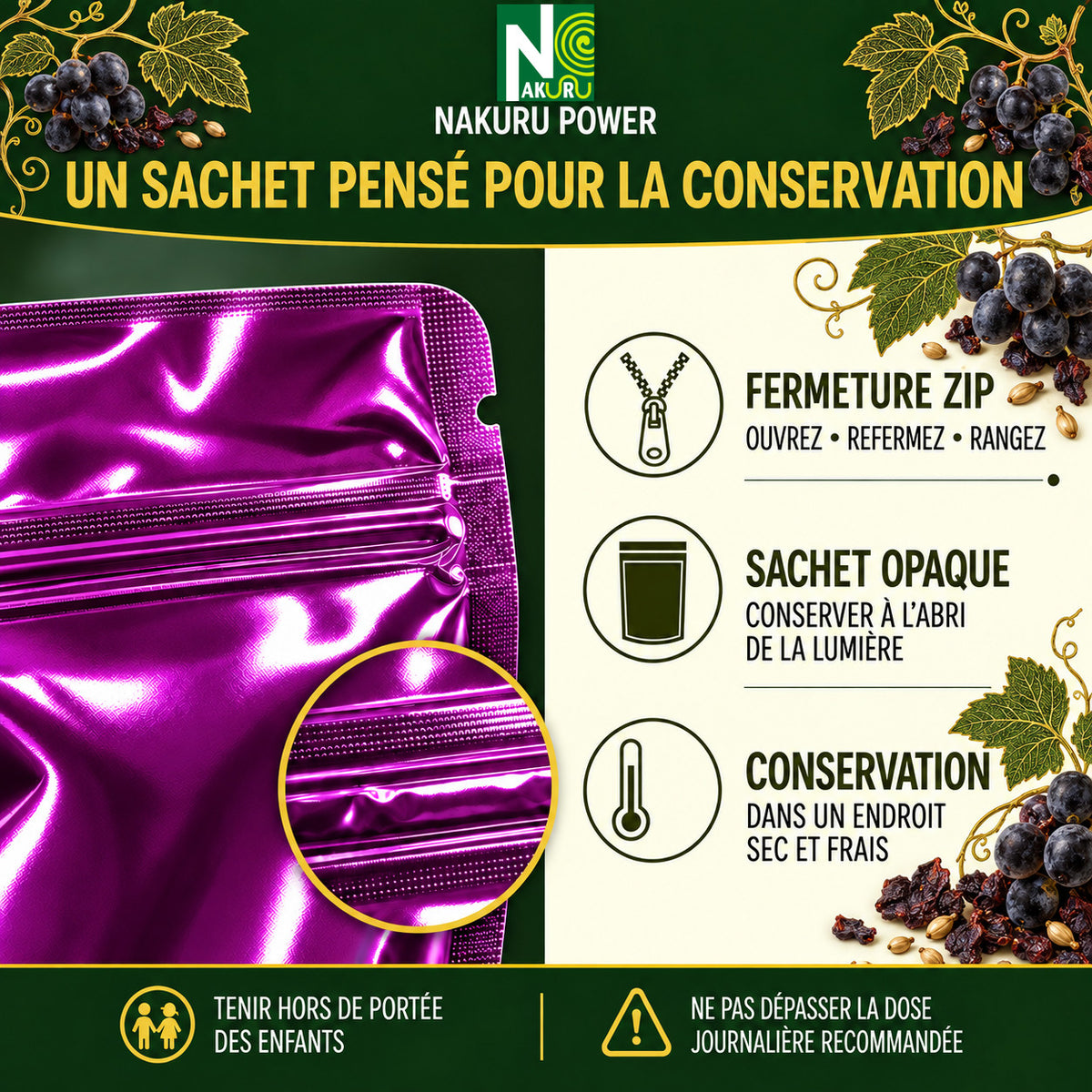 NAKURU Marc de Raisin — 500 gélules — Conservation