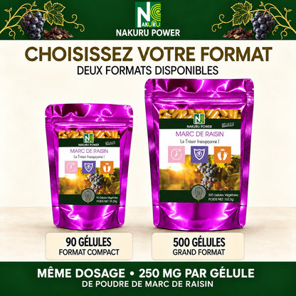 NAKURU Marc de Raisin — 500 gélules — Comparatif formats