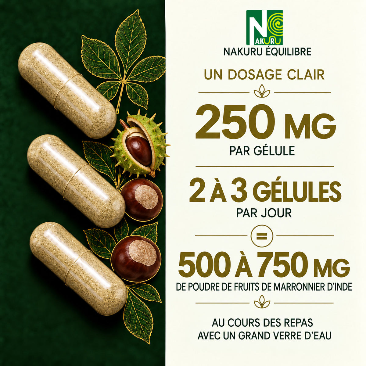 NAKURU Marron d'Inde — 500 gélules — Dosage