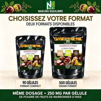 NAKURU Marron d'Inde — 500 gélules — Comparatif formats