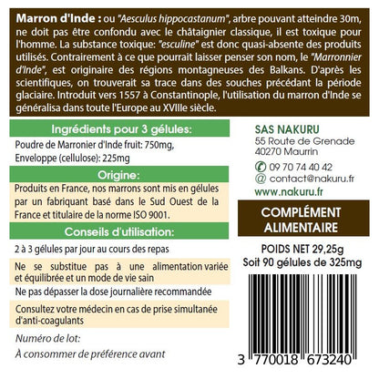 NAKURU Marron d'Inde — 90 gélules — Étiquette dos