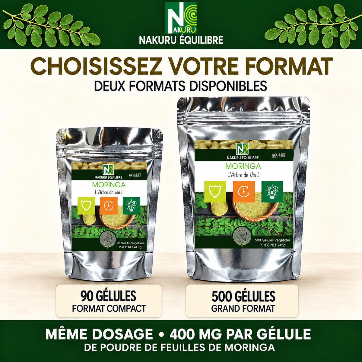 NAKURU Moringa — 500 gélules — Comparatif formats