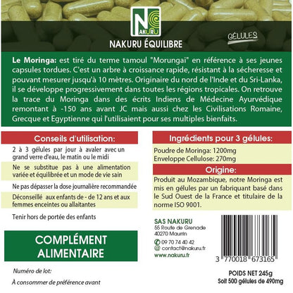 NAKURU Moringa — 500 gélules — Étiquette dos