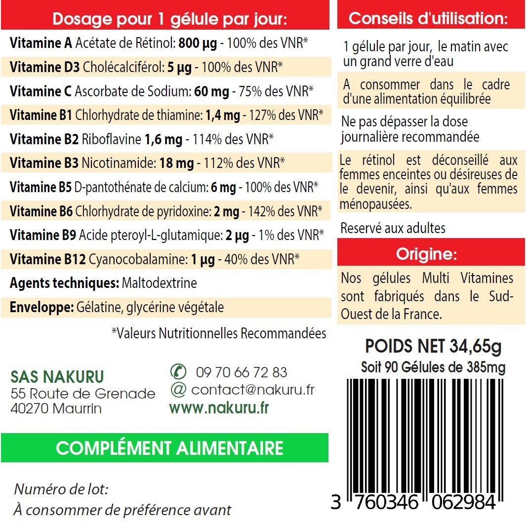 NAKURU Multi-Vitamines — 90 gélules — Étiquette dos