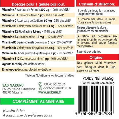 NAKURU Multi-Vitamines — 90 gélules — Étiquette dos