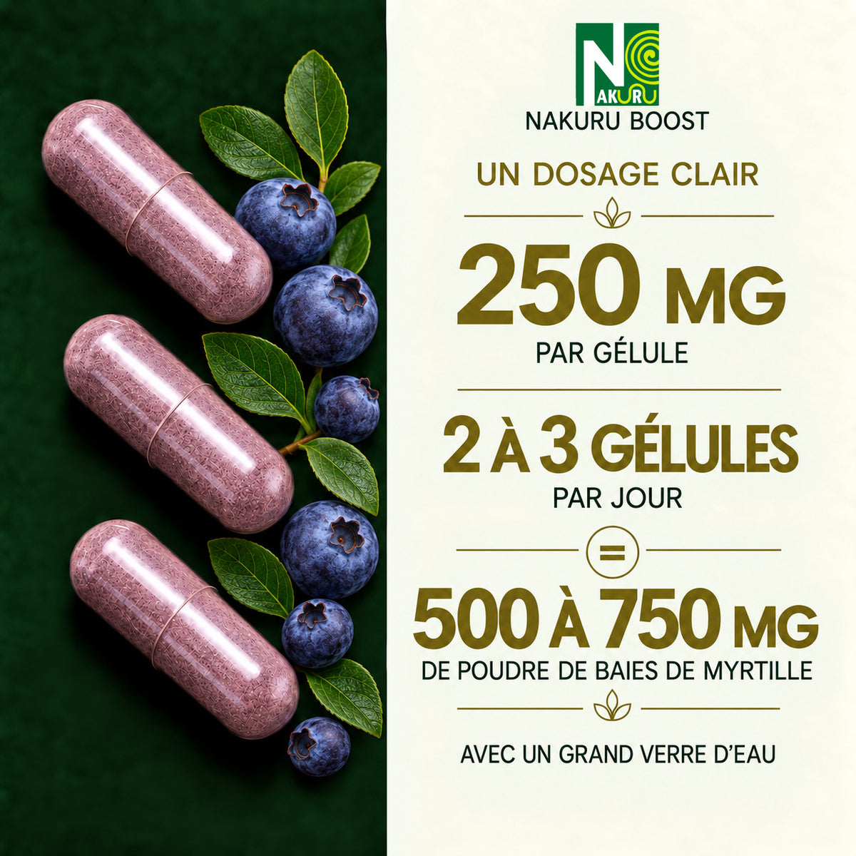 NAKURU Myrtille — 500 gélules — Dosage