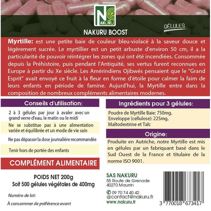NAKURU Myrtille — 500 gélules — Étiquette dos