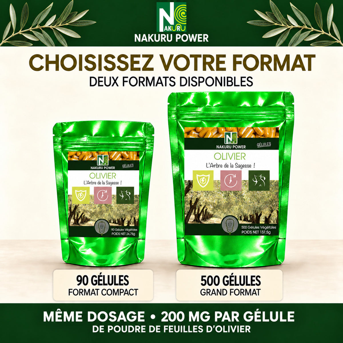 NAKURU Olivier — 500 gélules — Comparatif formats