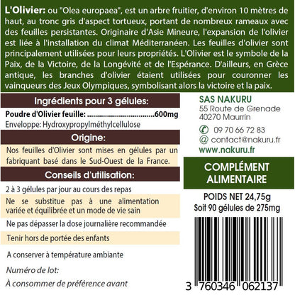 NAKURU Olivier — 90 gélules — Étiquette dos