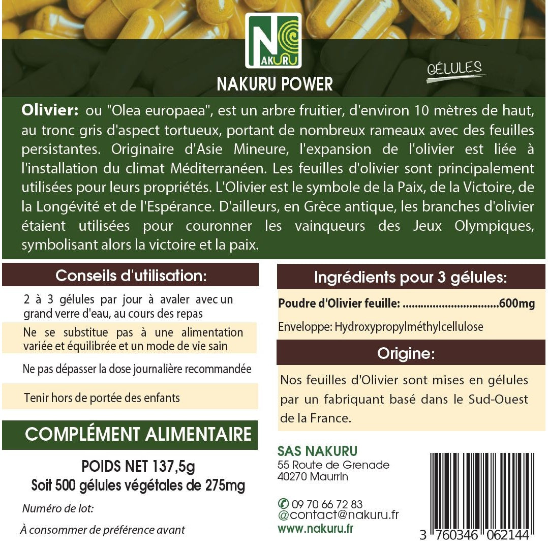 NAKURU Olivier — 500 gélules — Étiquette dos