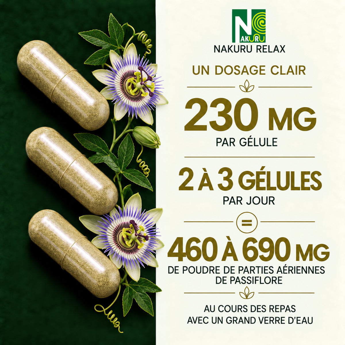 NAKURU Passiflore — 500 gélules — Dosage