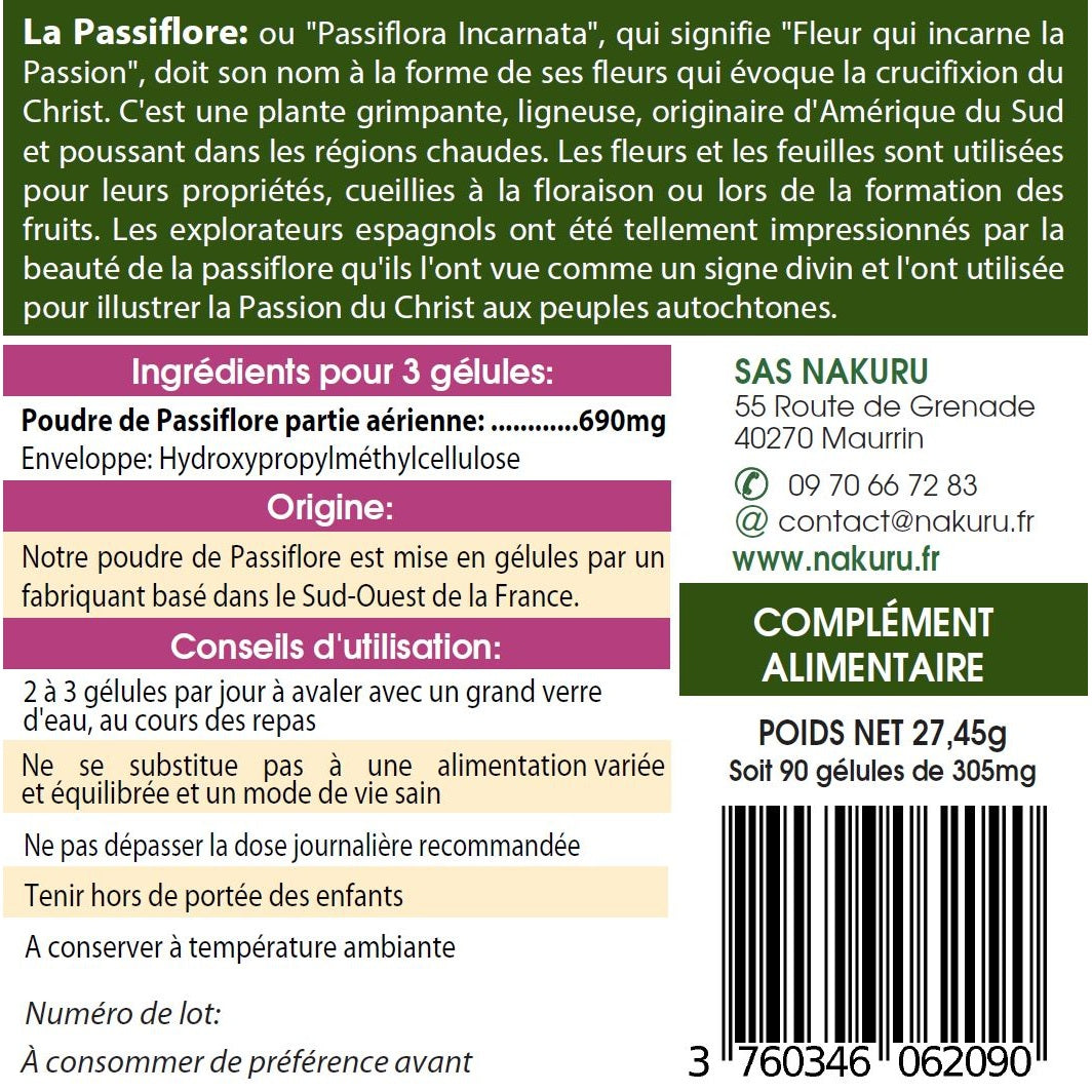 NAKURU Passiflore — 90 gélules — Étiquette dos