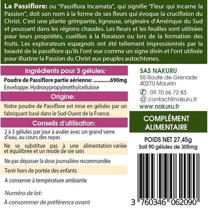 NAKURU Passiflore — 90 gélules — Étiquette dos