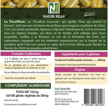 NAKURU Passiflore — 500 gélules — Étiquette dos