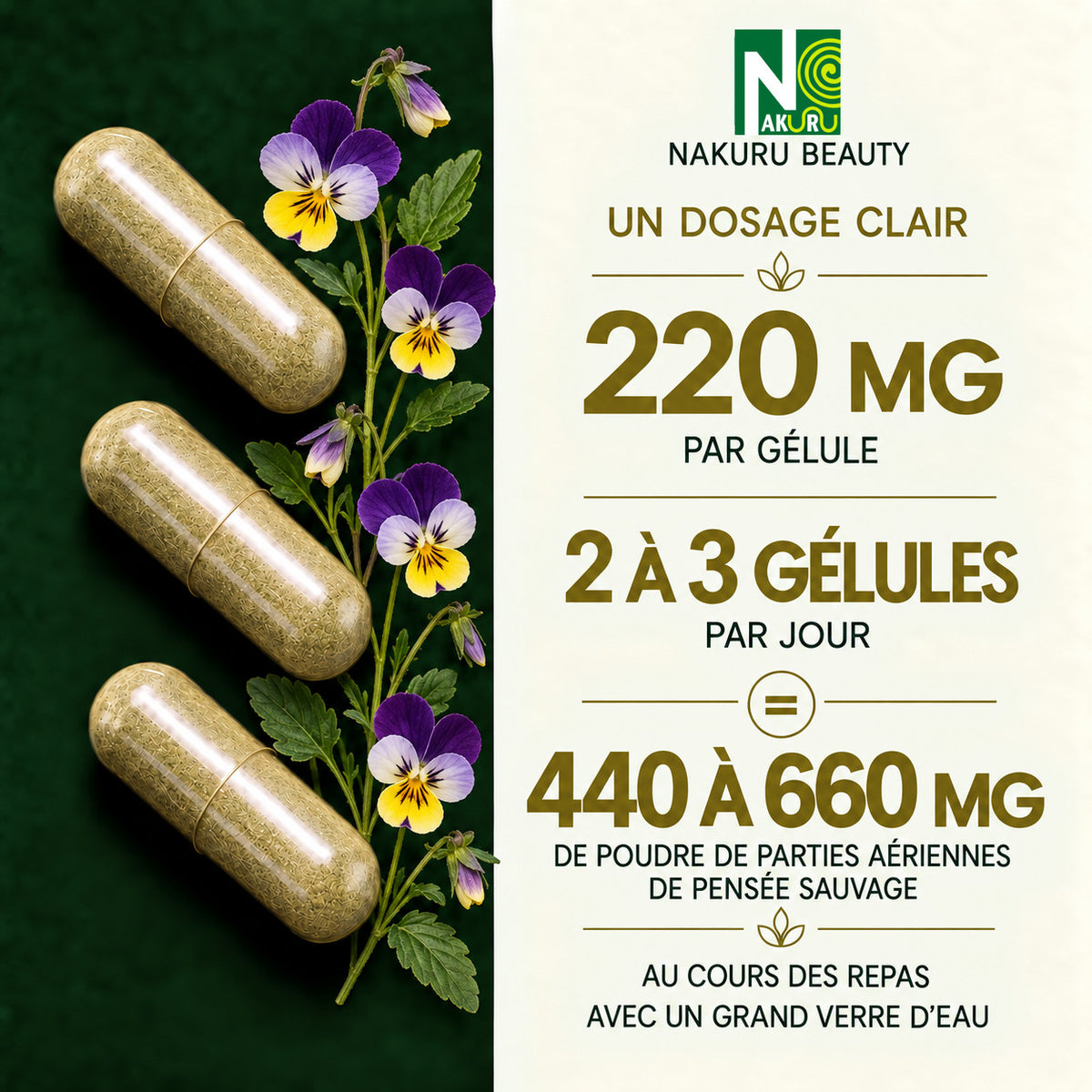 NAKURU Pensée Sauvage — 500 gélules — Dosage