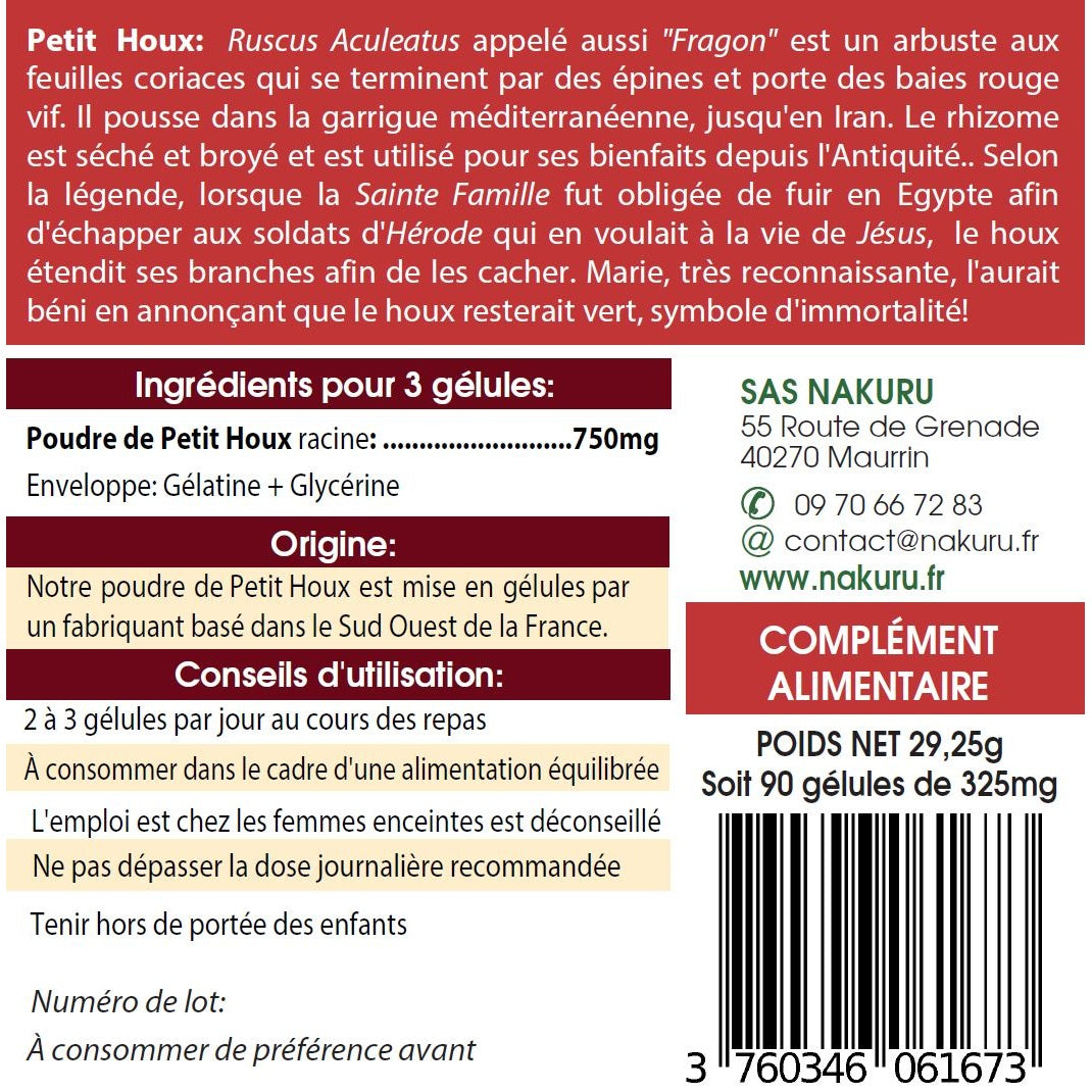 NAKURU Petit Houx — 90 gélules — Étiquette dos