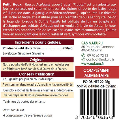 NAKURU Petit Houx — 90 gélules — Étiquette dos