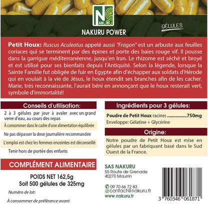 NAKURU Petit Houx — 500 gélules — Étiquette dos