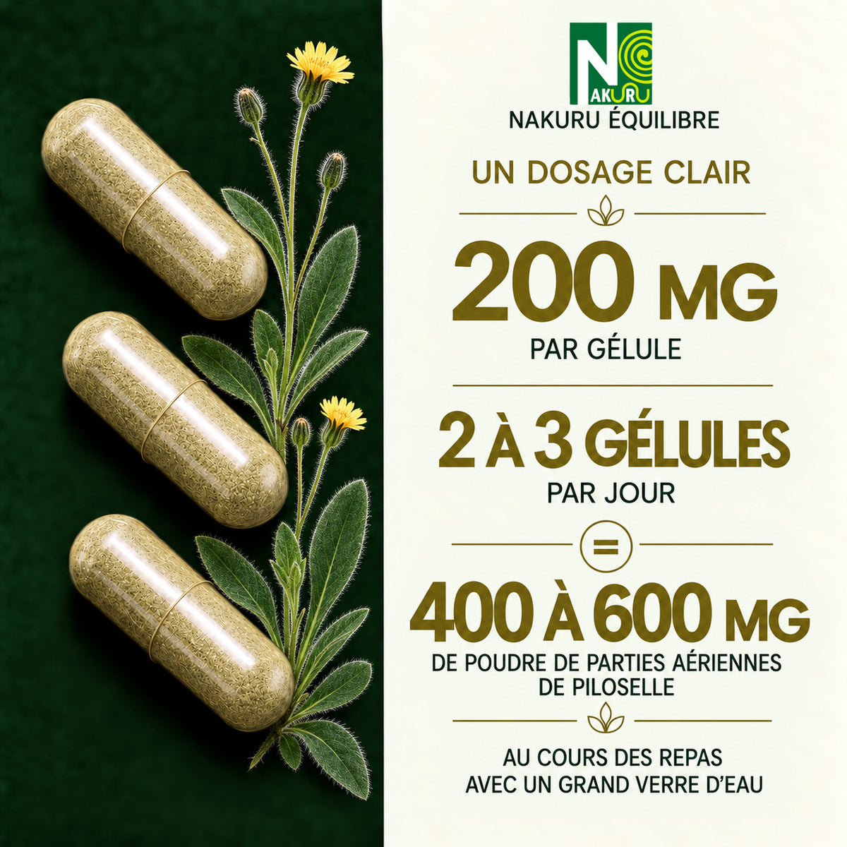 NAKURU Piloselle — 500 gélules — Dosage