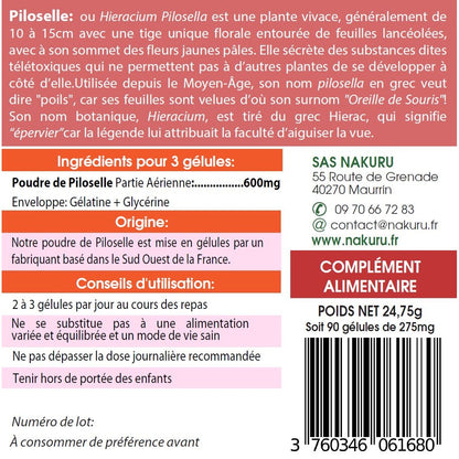 NAKURU Piloselle — 90 gélules — Étiquette dos